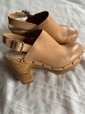 KORK-EASE Darby Tan Leather Platform Slingback Clogs | 9 NWOB